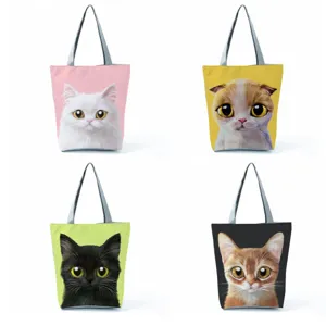 Sac Tote Décontracté avec Imprimé Chat en Polyester Sac à Épaule Portable avec Fermeture Éclair pour Femmes Shopping Quotidien Vacances Voyage