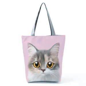 Joli sac cabas fourre-tout en toile à imprimé chat pour femme sac à main mode décontracté