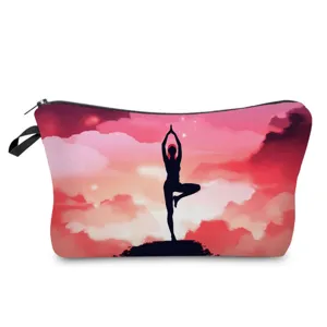 Yoga silhouette printed cosmetic bag, stylish travel makeup pouch with zipper closure for women.