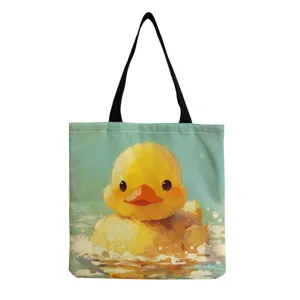 Süße gelbe Ente Leinwand Tragetasche, lässige Schulterhandtasche für den täglichen Einkauf.
