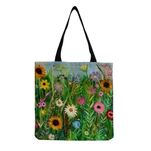 Τσάντα shopper από καμβά με φλοράλ τύπωμα, casual γυναικεία τσάντα ώμου μεγάλη χωρητικότητας.