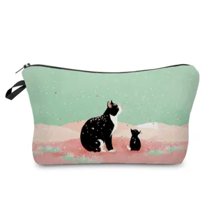Joli sac de maquillage à fermeture éclair chat mignon pochette cosmétique voyage