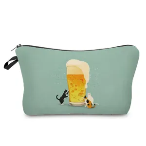 Trousse de toilette motif chat pochette zippee sac de rangement maquillage portable femme