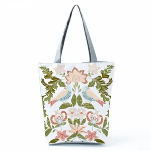Μεγάλη υφασμάτινη τσάντα shopper με vintage σχέδιο με λουλούδια και πουλιά για γυναίκες.