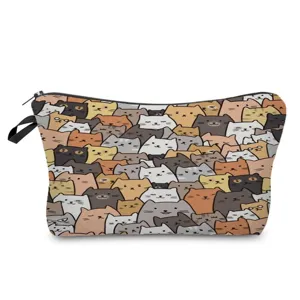Cute cartoon cat print cosmetic bag portable canvas makeup pouch multi-functional pencil case