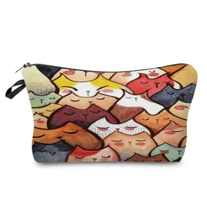 Joli sac de maquillage imprime chat de dessin anime trousse cosmetique zippee pratique