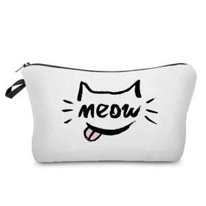 Cute cat print cosmetic bag, portable makeup pouch and pencil case for daily travel use.