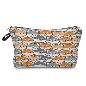 Cute cartoon cat print cosmetic bag, portable zipper makeup pouch and travel storage bag.