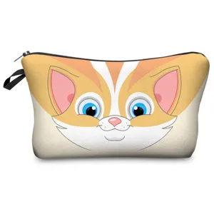 Cute cat print portable makeup bag and pencil case, ideal for daily cosmetic and stationery.