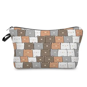 Compact cartoon animal print makeup pouch with zipper closure and handy side strap for daily use.