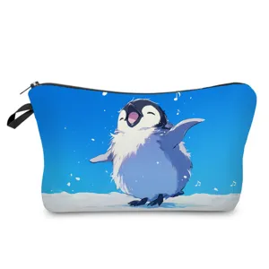 Borsa cosmetica con stampa di pinguino di cartone animato carino, custodia portatile per trucco.