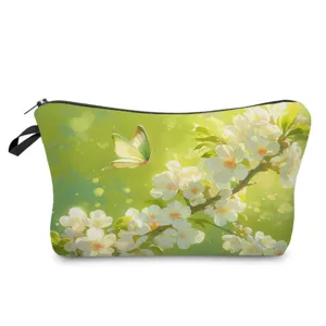 Borsa per cosmetici con stampa floreale e chiusura a zip per riporre oggetti quotidiani.