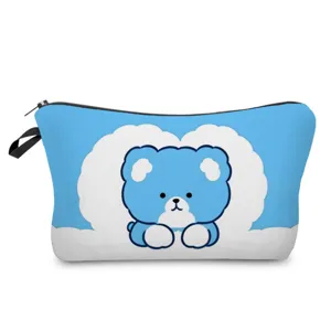 Grazioso marsupio cosmetico con stampa di orsetto blu, borsa da toeletta portatile con cerniera.