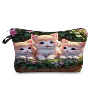 Borsa cosmetica con stampa di gattini carini, custodia per trucco portatile, borsa da toilette.