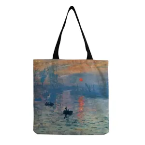 Sac cabas en toile avec peinture de Monet, parfait pour le quotidien et les amateurs d'art.