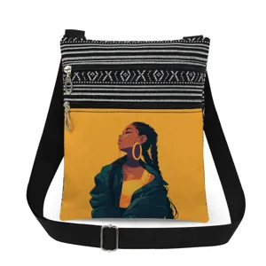 Close-up view of the black-and-white striped upper section and yellow African girl illustration detail.