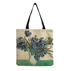 Sac cabas en toile avec impression d'art Iris de Van Gogh, sac bandoulière décontracté.