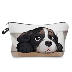 Carina borsa cosmetica con stampa cucciolo astuccio trucco con cerniera per viaggio uso quotidiano.
