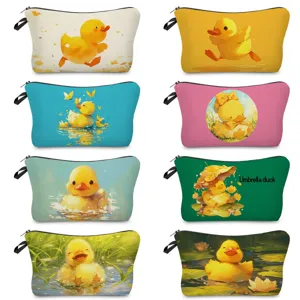 Bolsa de Maquillaje Estampada con Pato Amarillo Lindo Estuche de Almacenamiento de Poliéster con Cremallera Organizador de Aseo de Viaje Bolso de Mano para Diario Unisex