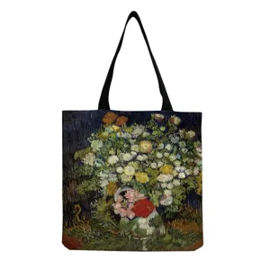 Sac cabas en toile avec imprimé floral de peinture à l'huile, sac bandoulière femme.
