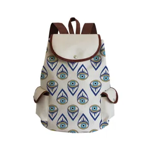 Evil eye print canvas backpack stylish school bag casual daily daypack casual travel bag