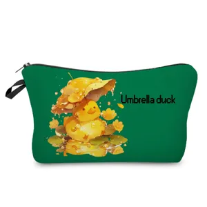 Linda bolsa cosmetica pato amarillo, estuche de maquillaje impermeable, neceser de viaje portátil.