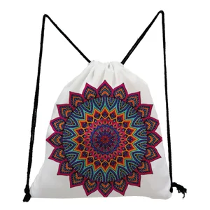 Sac à dos cordon blanc motif mandala coloré, élégant sac de rangement décontracté.