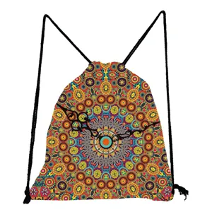 Sac à cordon imprimé mandala, poche classique littéraire de mode, rangement léger.