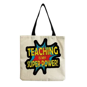 Modische Leinen Segeltuch Tote Bag Für Frauen Kreativer Druck Schoudertasche Handtasche Lässige Einkaufstasche Lehrer Geschenk