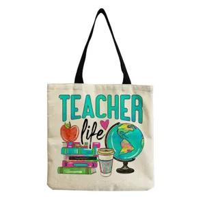 Modische Lehrer bedruckte Leinen Handtasche, lässige Umhängetasche für den Alltag.