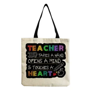 Detailansicht Lehrertag Segeltuch Tragetasche, bunter Kreidekunst Print, lässige Schultertasche.