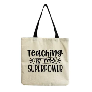 Leinen Tragetasche mit Lehrer inspirierendem Buchstaben Druck lässige Schultertasche weiß