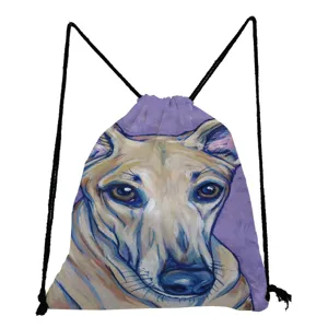 Lässiger Mode Hunde Motiv Kordelzug Rucksack Student stylische Tasche für den Alltag