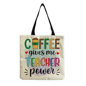Leinwand Tragetasche Detailansicht, Lehrer Kaffee Thema Buchdruck, Freizeit Umhängetasche.