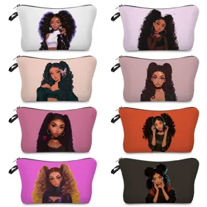 Mode Polyester Bedruckt Schwarzes Mädchen Grafik Kosmetiktasche Casual Reise Kulturbeutel Aufbewahrungstasche Für Damen Herren