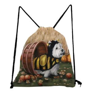 Sac à dos cordon imprimé chien mignon pour voyage quotidien, sac de sport casual et rangement.
