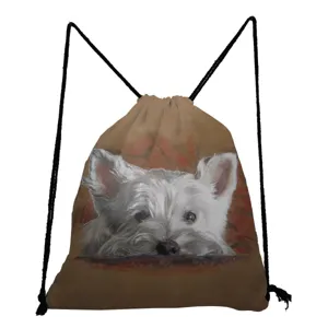 Sac à dos cordon imprimé chien mignon, sac de sport en toile décontracté pour usage quotidien.
