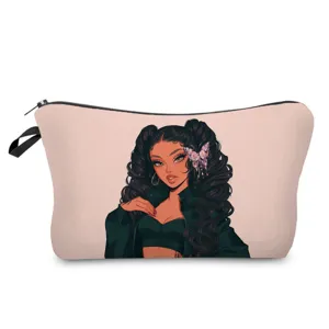 Modische Kosmetiktasche mit Schwarzem-Mädchen-Druck, stilvoller Make-up-Beutel für die Reise.