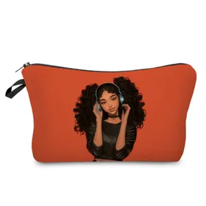 Detailansicht der Kosmetiktasche mit stilvollem Black-Girl-Print, robustem Reißverschluss (neu).