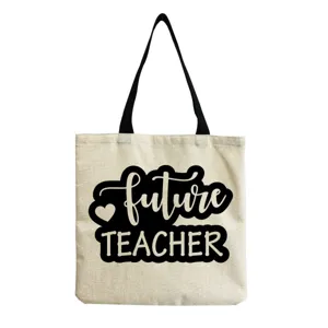 Leinwand Tragetasche Detailansicht, Lehrer Buchstaben Druckmuster, Freizeit Schultertasche.