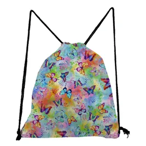 Butterfly print drawstring backpack casual student fashion school bag daily use lightweight