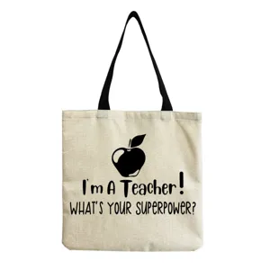 Leinwand Tragetasche Detailansicht, Lehrer Thema Apfel Druck, lässige Schultertasche Textur.