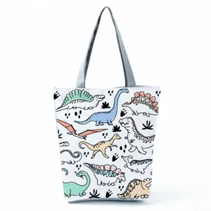 Borsa tote in tela con stampa di dinosauro carino, borsa shopper grande capacità.