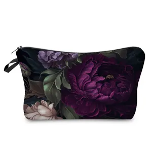 Trousse de maquillage à fleurs sombres, pochette élégante pour voyage et rangement quotidien.