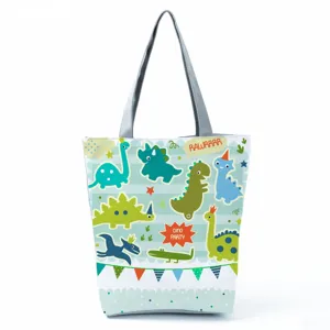 Graziosa borsa shopper in tela con stampa di dinosauro per donna, grande comoda borsa a spalla.