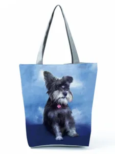 Canvas tote bag featuring a cute Schnauzer dog print, spacious and stylish for daily use.
