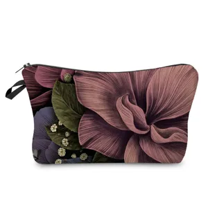 Trousse de maquillage à imprimé floral sombre classique, élégant étui cosmétique.