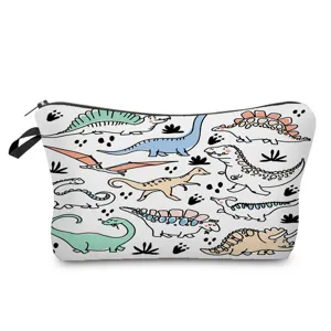 Niedlicher Cartoon Dinosaurier Druck Kosmetiktasche Wasserdicht Polyester Reise Kulturbeutel Tragbarer Reißverschluss Make-up Aufbewahrungstasche