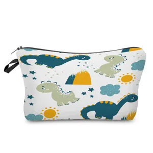 Süße Kosmetiktasche mit Dinosaurier-Druck, tragbare Make-up-Tasche für Reisen und Alltag.