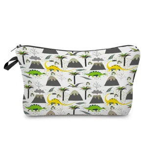 Niedliches Dinosaurier Make-up-Tasche Detail, Cartoon Reise-Kulturbeutel mit Reißverschluss.